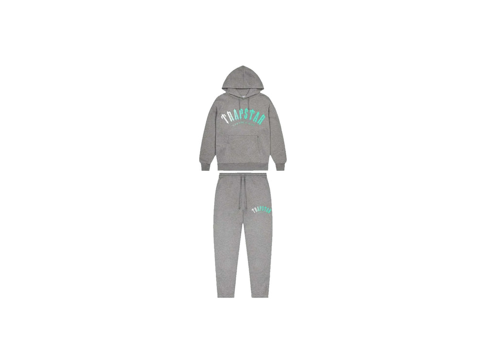 TRAPSTAR IRONGATE ARCH FADE HOODED TRACKSUIT - GREY / TEAL