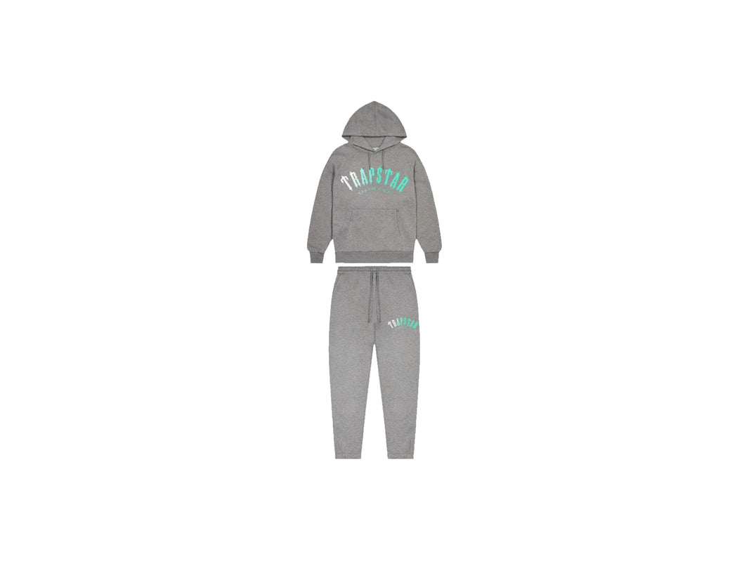 TRAPSTAR IRONGATE ARCH FADE HOODED TRACKSUIT - GREY / TEAL