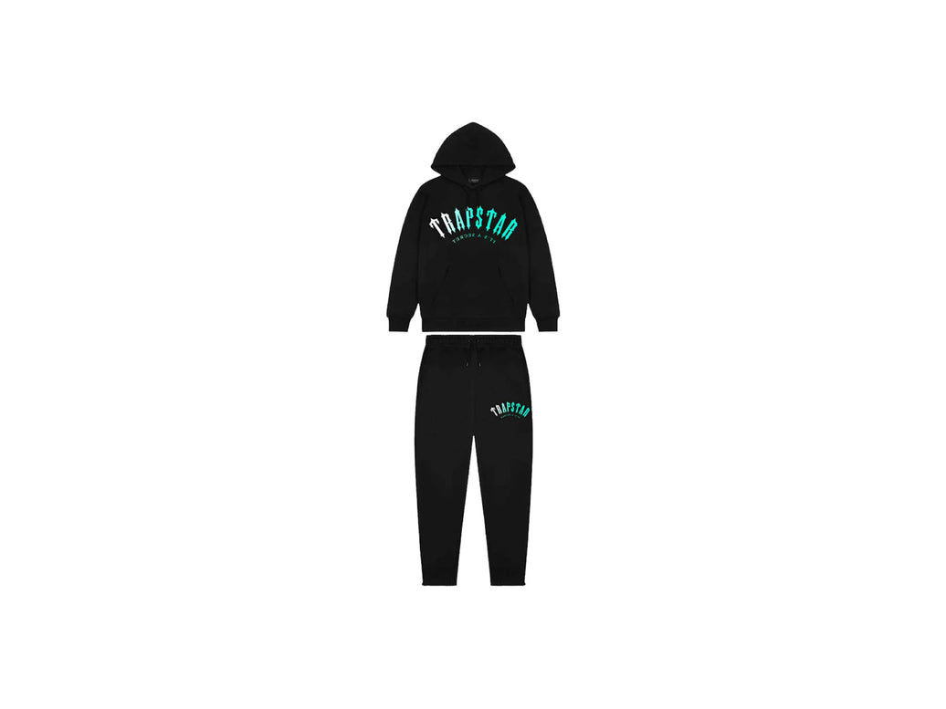TRAPSTAR IRONGATE ARCH FADE HOODED TRACKSUIT - BLACK / TEAL