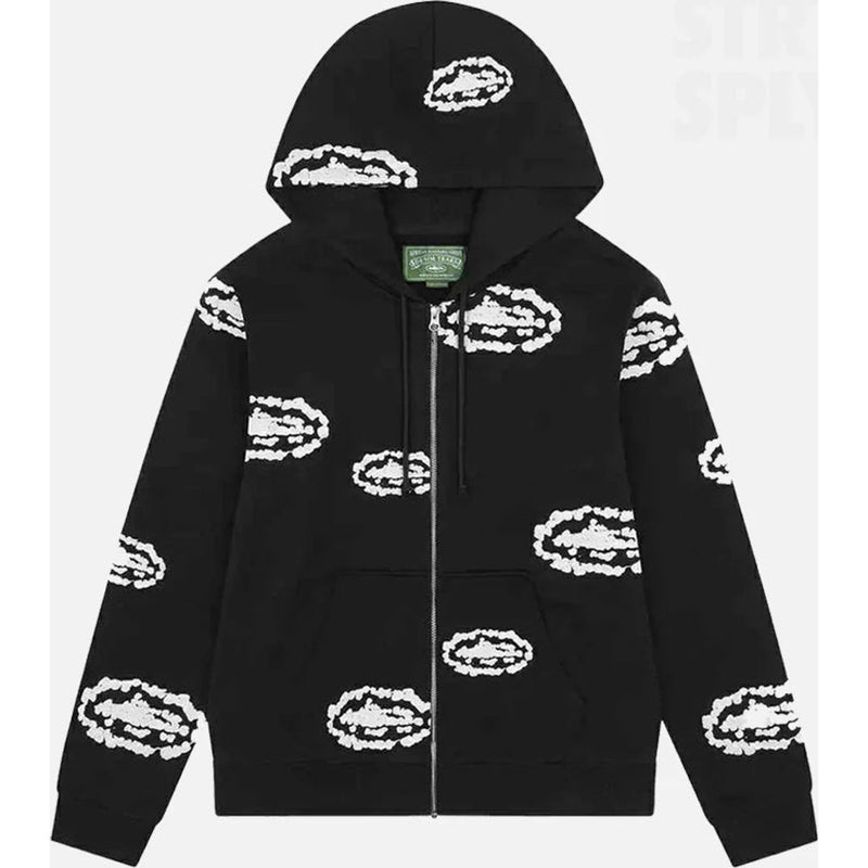 DENIM TEARS X CORTEIZ RTW COTTON WREATH ZIP-UP HOODIE - BLACK